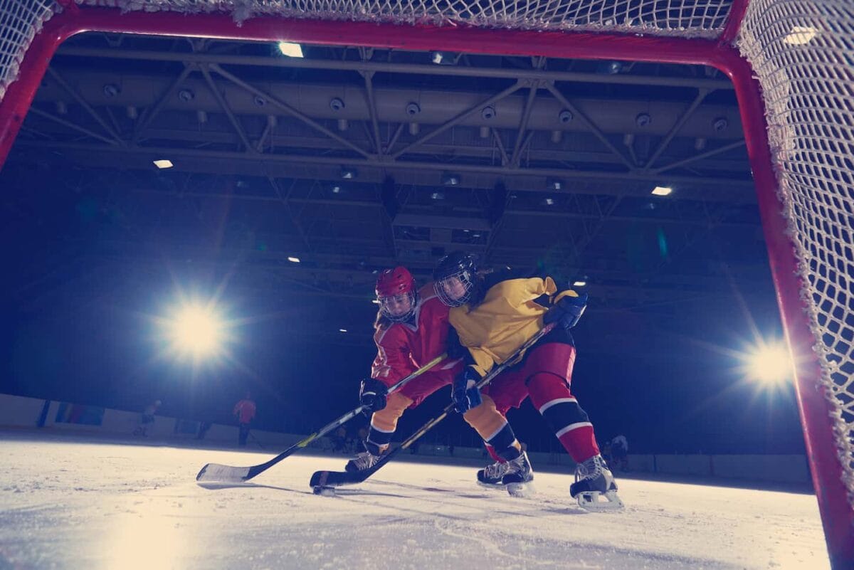 An image of ice hockey sports teen players in training.